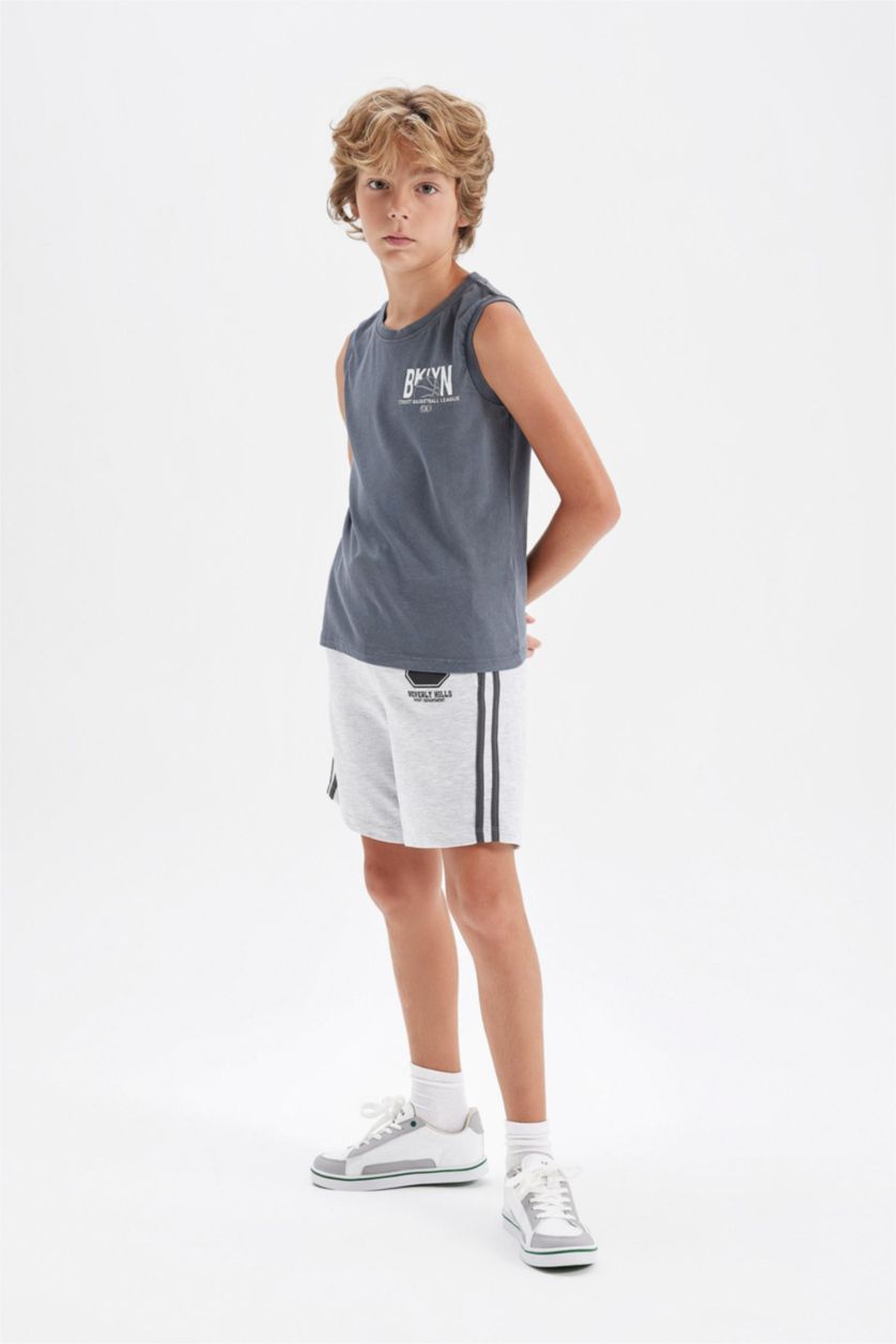 BOYS & TEENS Grey Melange Boy Printed Shorts