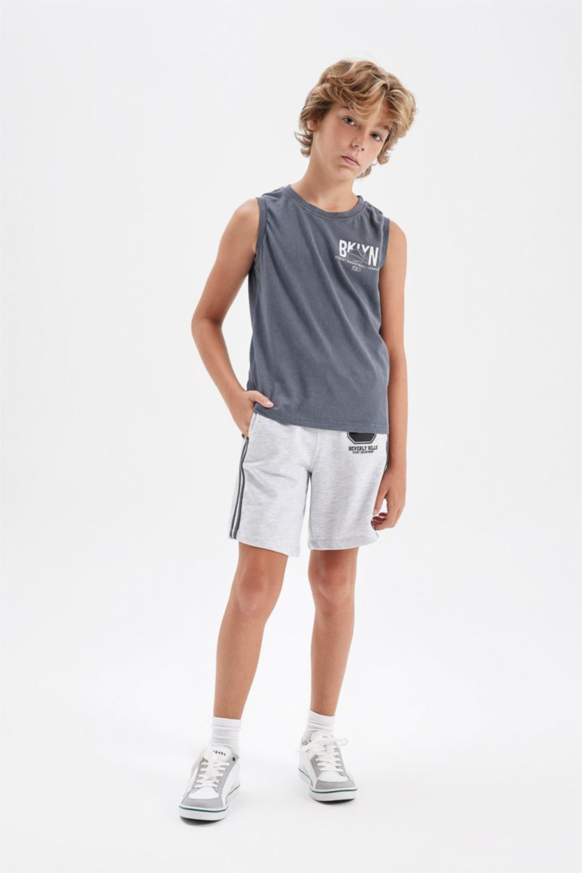 BOYS & TEENS Grey Melange Boy Printed Shorts