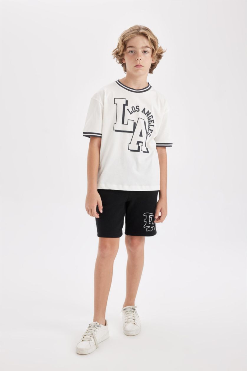 Erkek Çocuk - Genç Erkek Siyah Baskılı Şort Erkek Çocuk