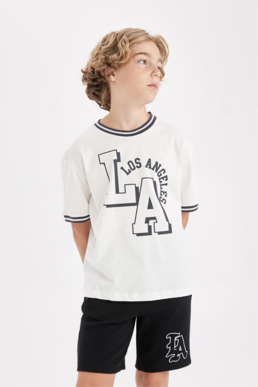 Erkek Çocuk - Genç Erkek Siyah Baskılı Şort Erkek Çocuk