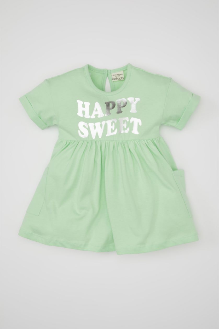 طفلة صغيرة نعناع فستان بناتي بطبعة شعار قماش رقيق قصة عادية نص كم