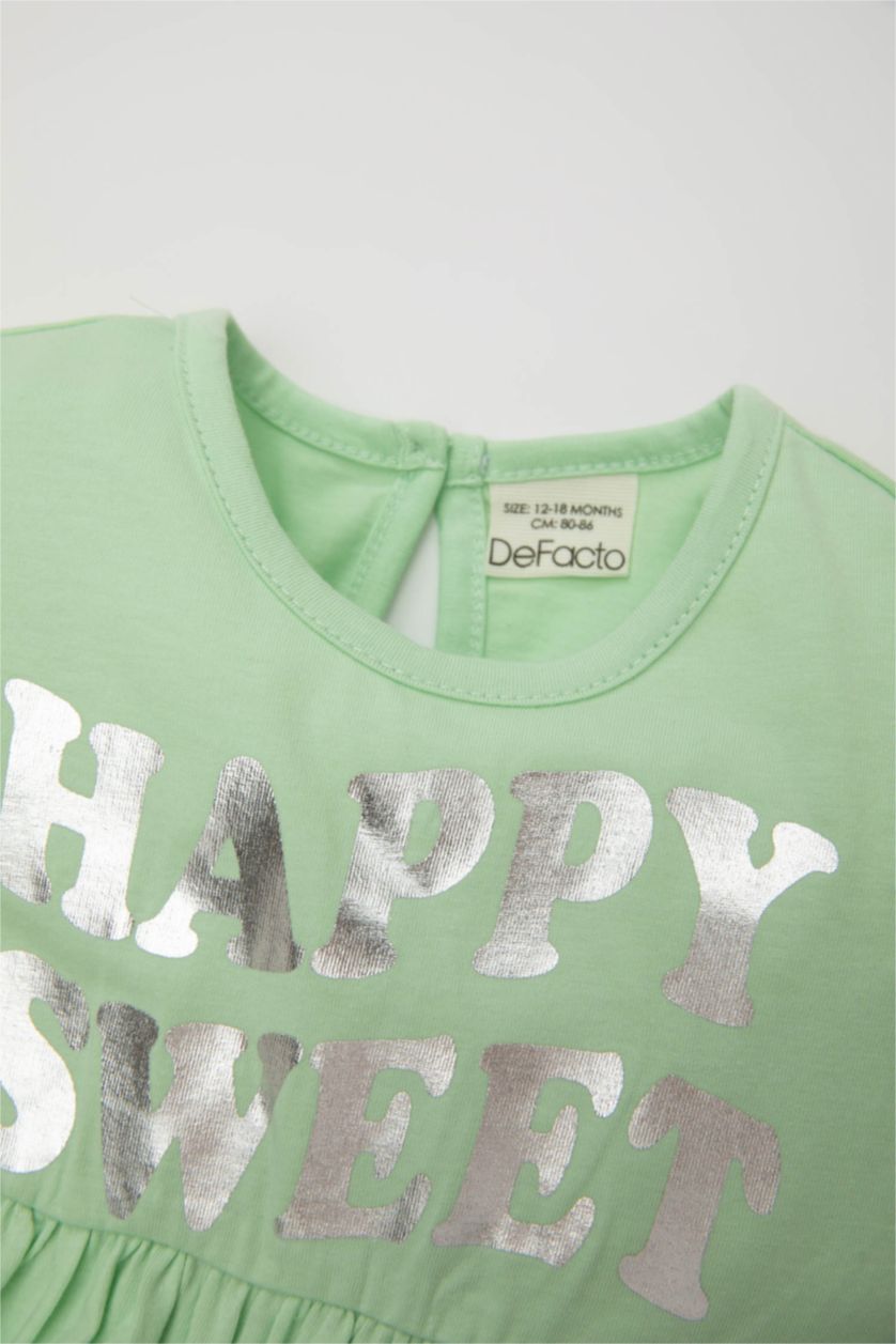 طفلة صغيرة نعناع فستان بناتي بطبعة شعار قماش رقيق قصة عادية نص كم