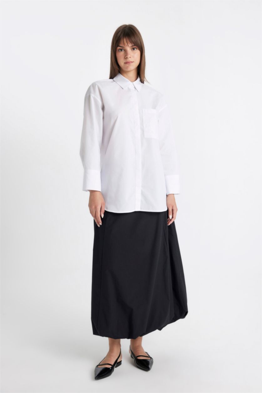 نساء Violet Beyaz قميص طويل قصة مريحة ردن طويل