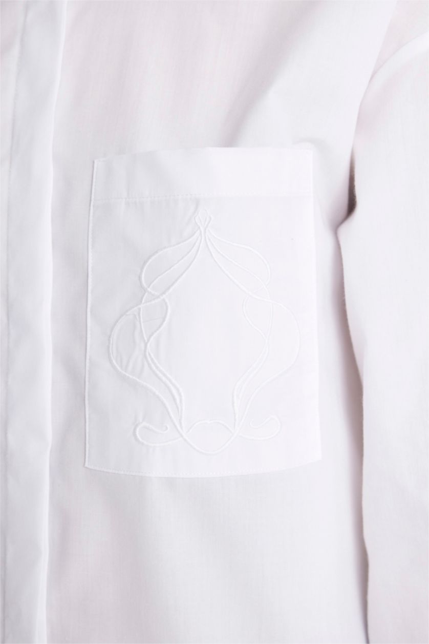 نساء Violet Beyaz قميص طويل قصة مريحة ردن طويل