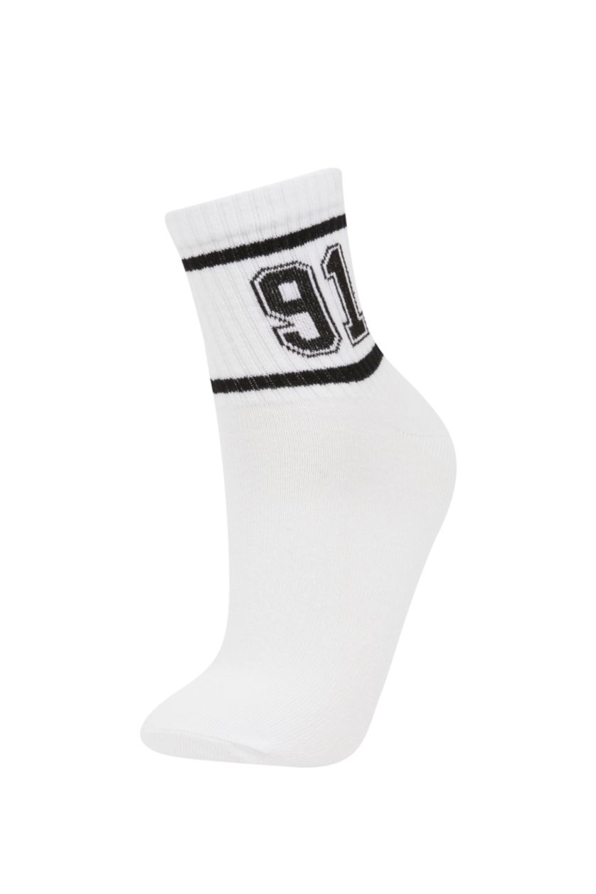 FEMME Blanc Chaussettes mi-hautes Coton