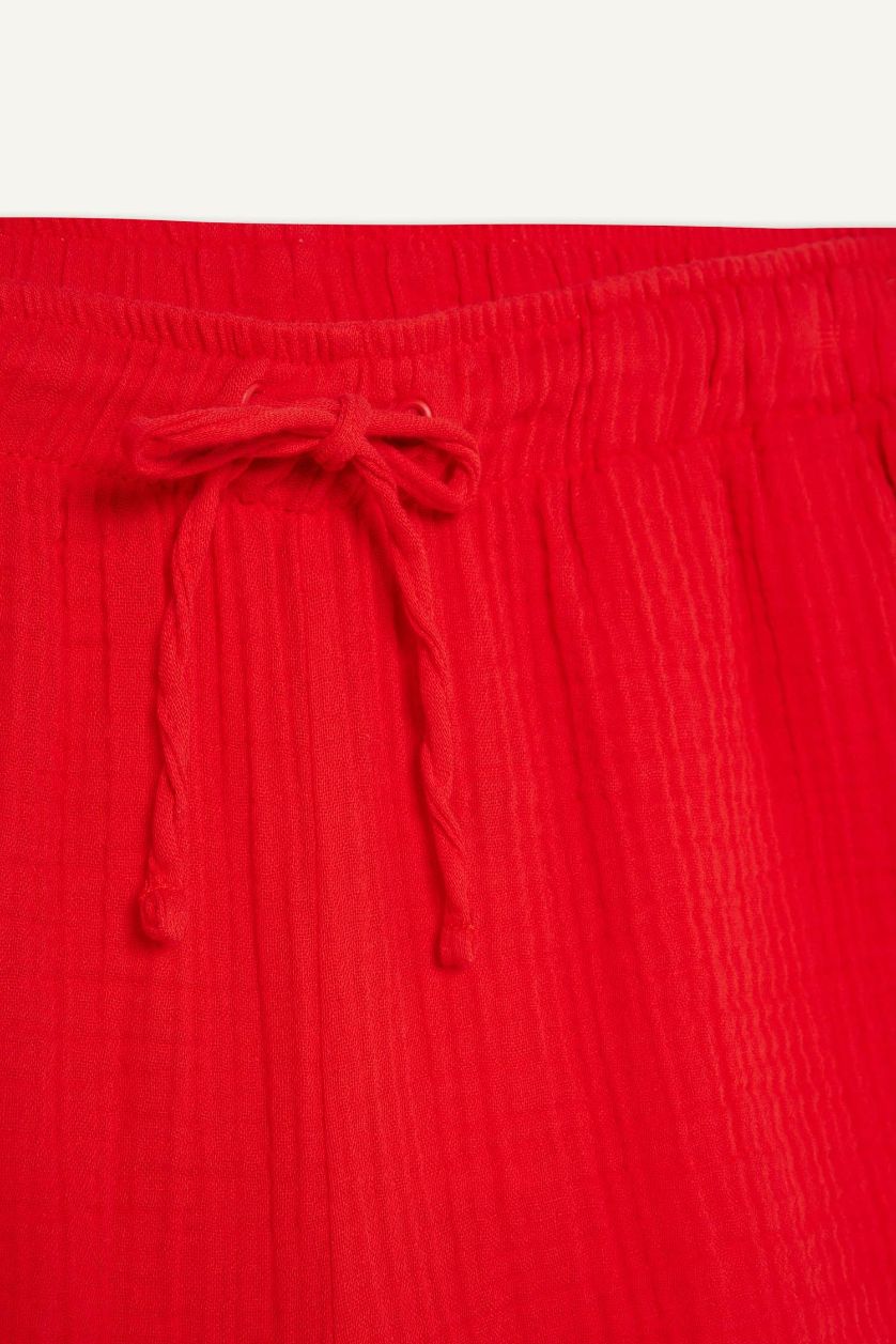 حريمي أحمر شورت قصير موسلين قصة مريحة بخصر عالي