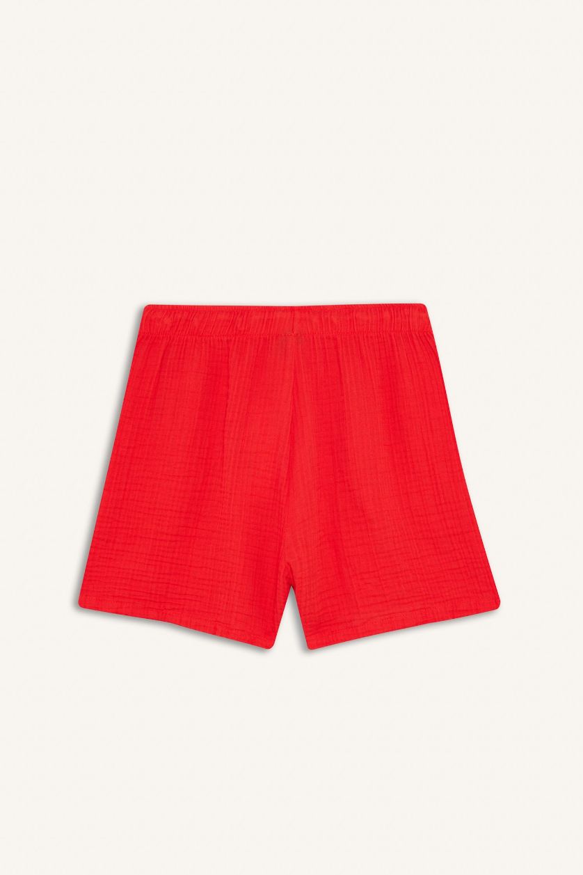 حريمي أحمر شورت قصير موسلين قصة مريحة بخصر عالي