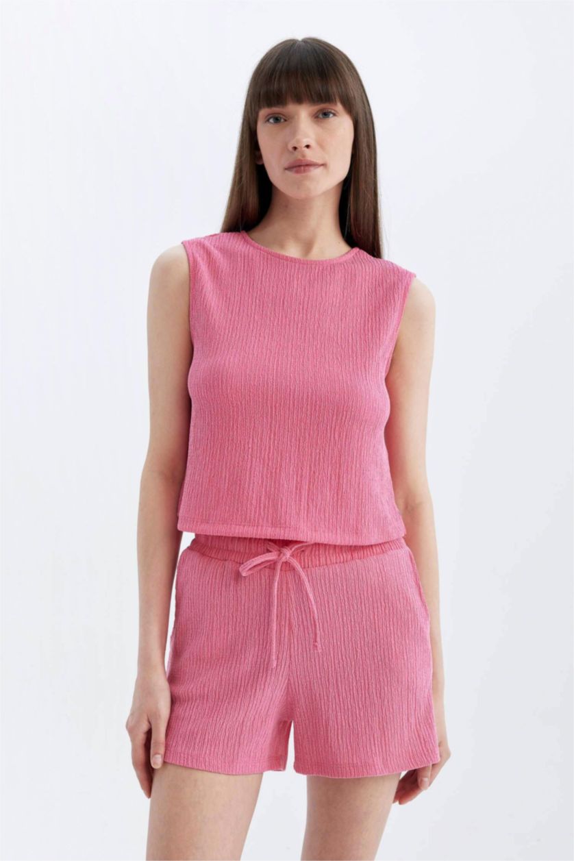 نساء زهري شورت كاجوال موسلين قصة عادية بخصر عادي