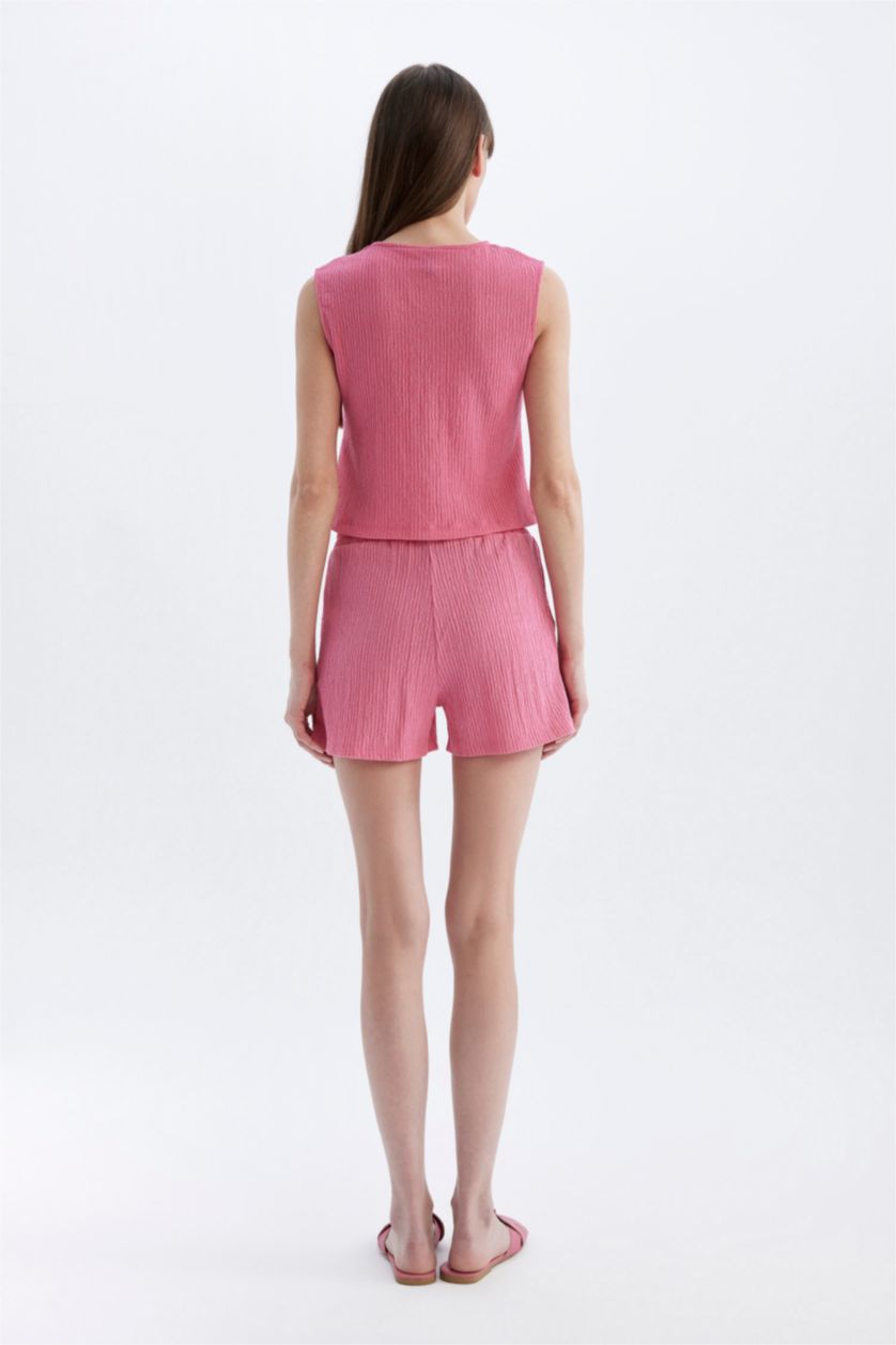 نساء زهري شورت كاجوال موسلين قصة عادية بخصر عادي