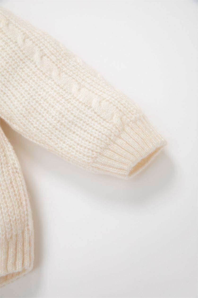 Kız Bebek Kum Büyük Yaka Fermuarlı Triko Kazak Kız Bebek