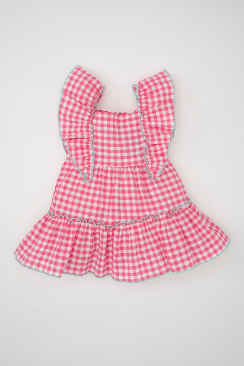 BÉBÉ FILLE Rose Robe sans Manches à Carreaux en Tissu Froissé pour Bébé Fille