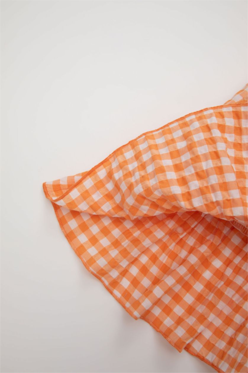 Kız Bebek Beyaz Kız Bebek Kareli Kolsuz Krinkıl Elbise