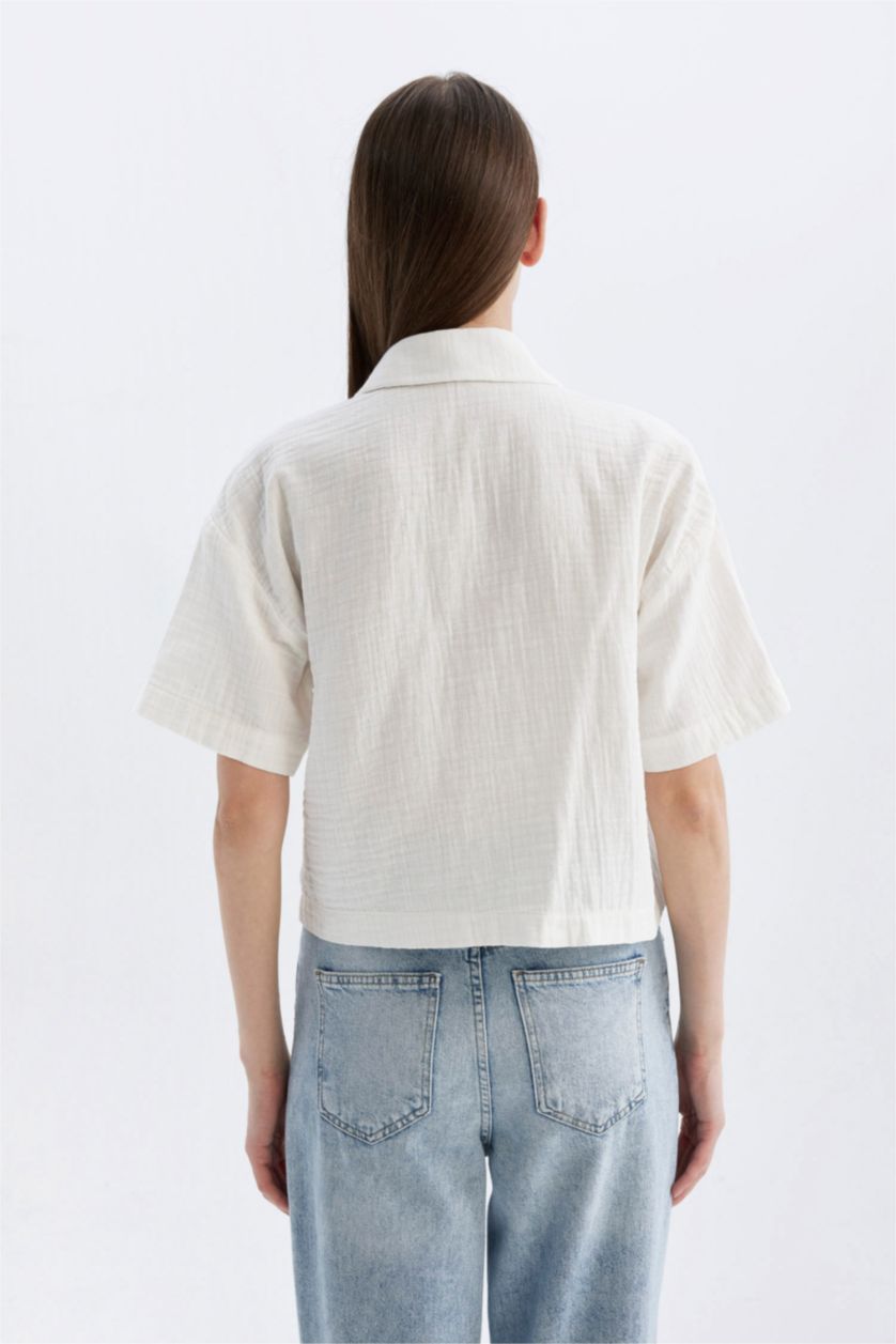 FEMME Blanc Chemise oversize en mousseline à manches courtes avec broderie