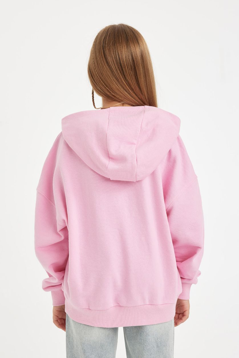 FILLES Rose Clair Sweat à capuche Oversize à motif Ours