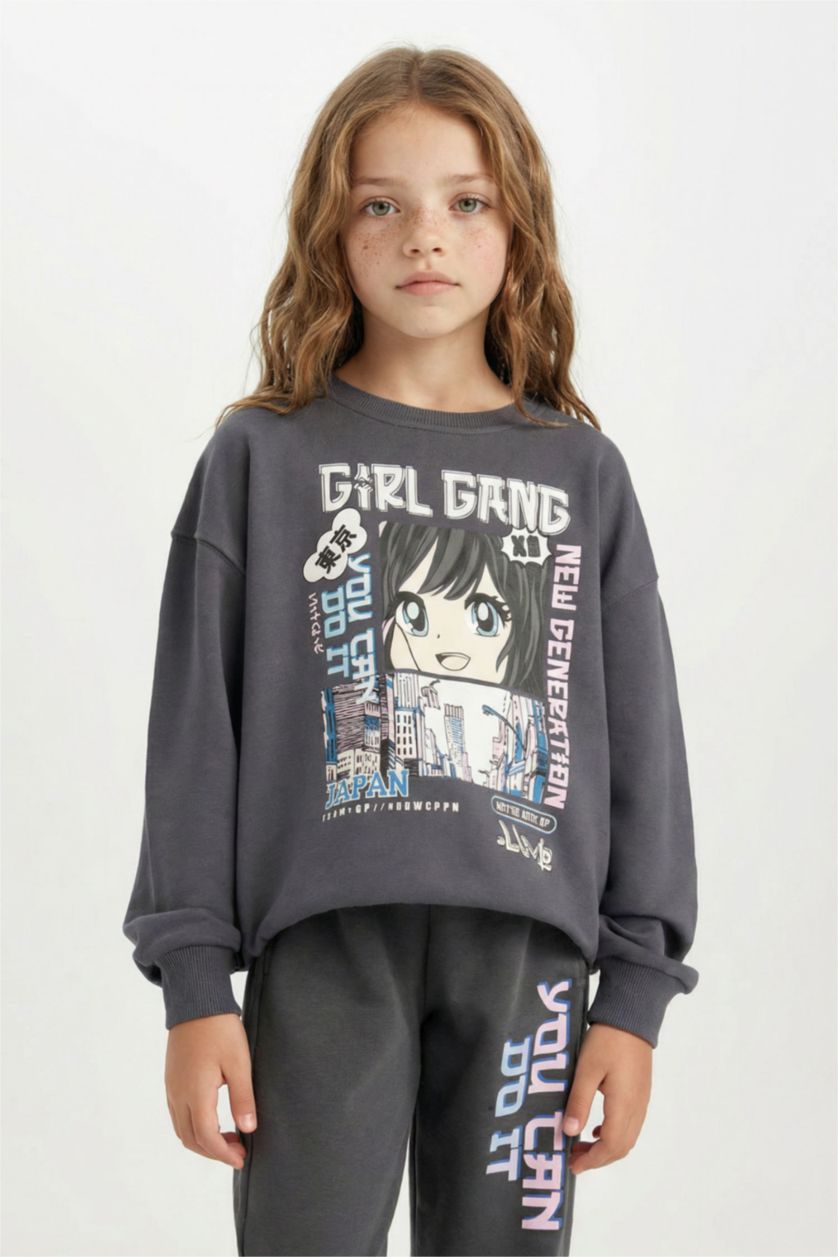 GIRLS & TEENS Anthracite Girl Oversize Printed Sweatshirt