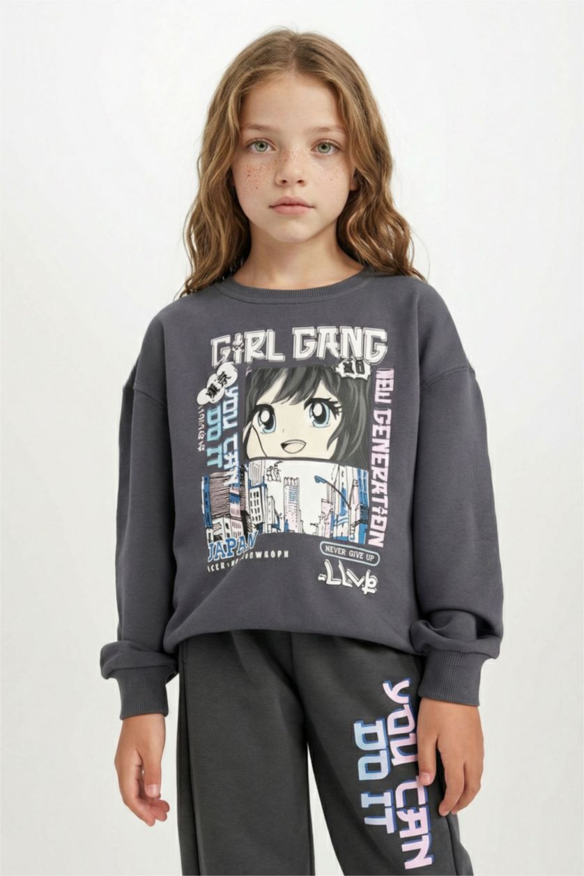 GIRLS & TEENS Anthracite Girl Oversize Printed Sweatshirt
