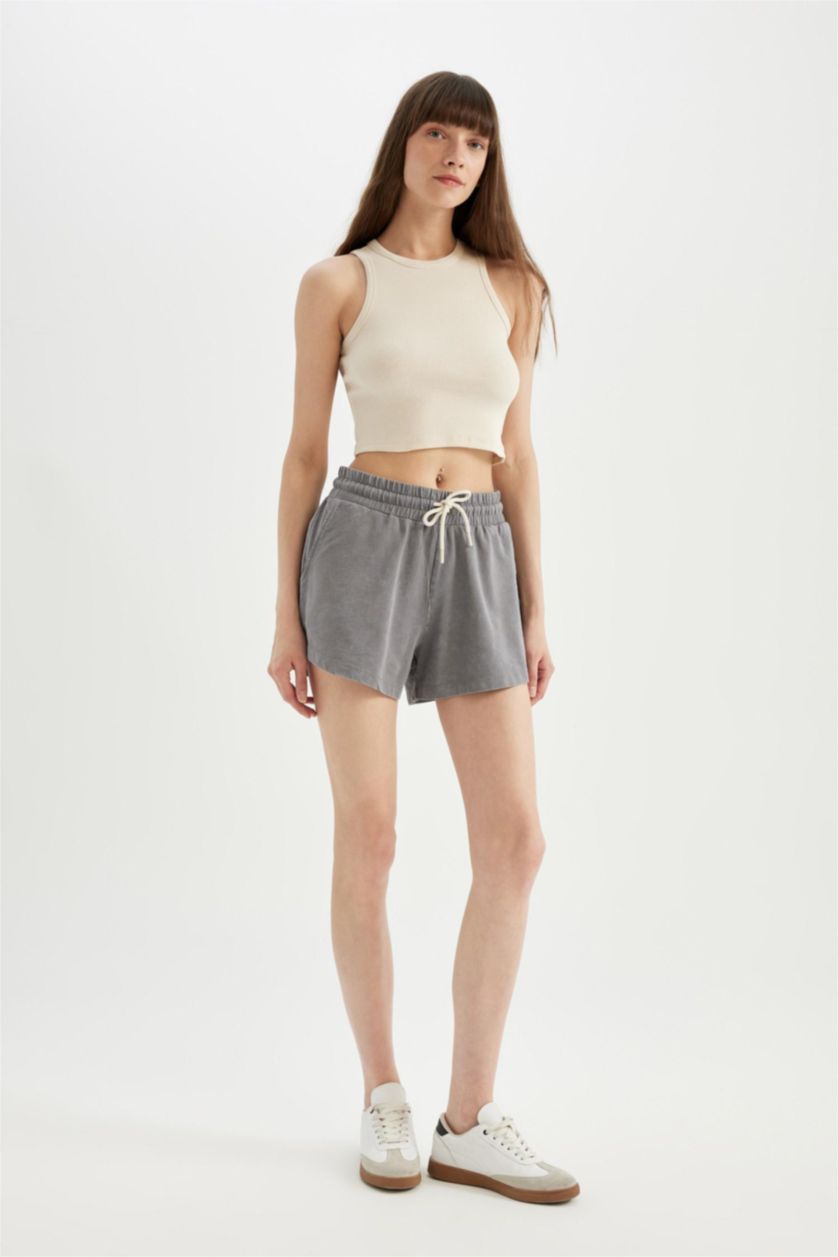 FEMME Gris Short Bermuda basique à Coupe Relax