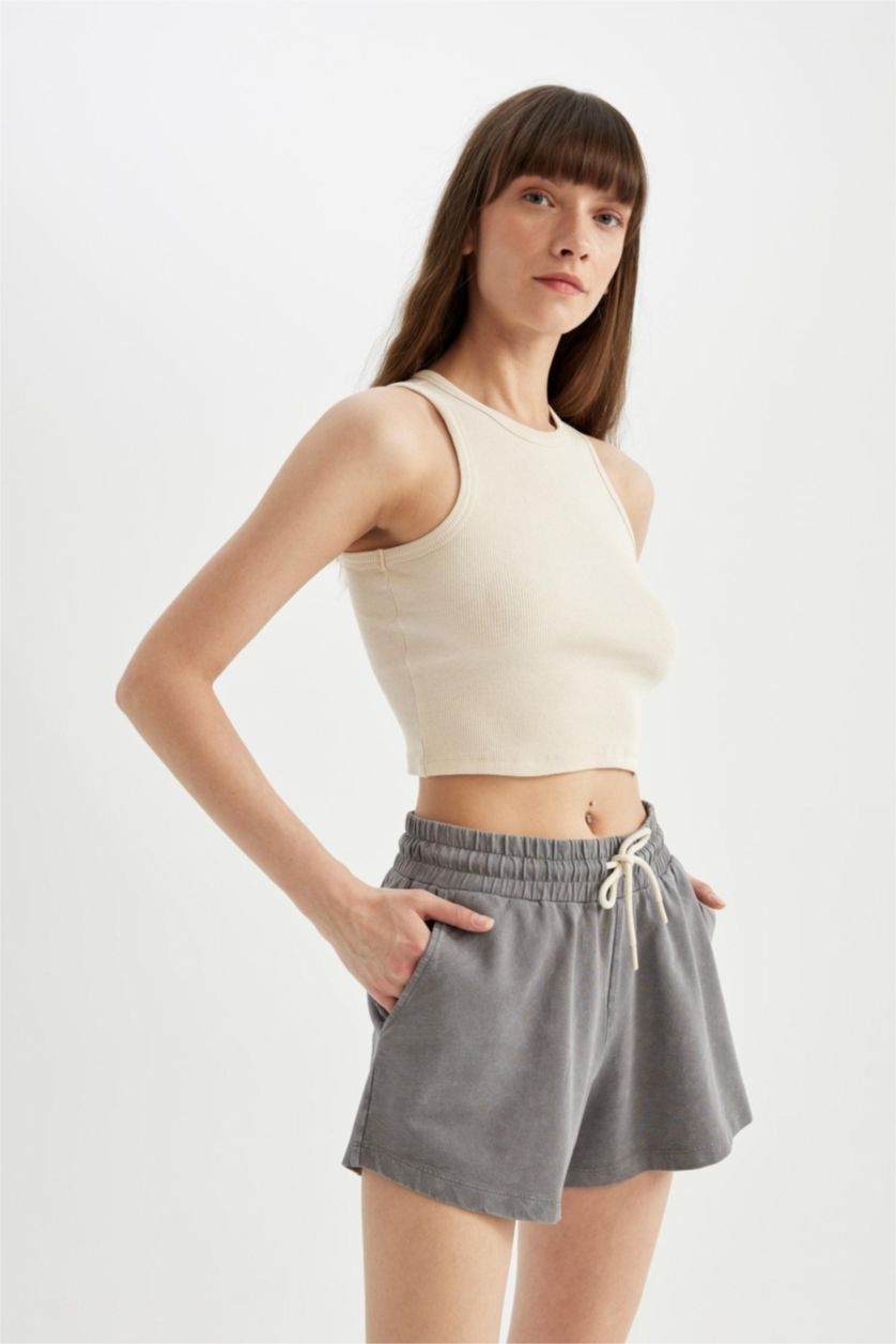 FEMME Gris Short Bermuda basique à Coupe Relax