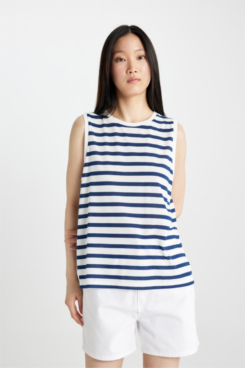 FEMME Indigo Débardeur en Jersey Rayé coupe régulière à Col Rond