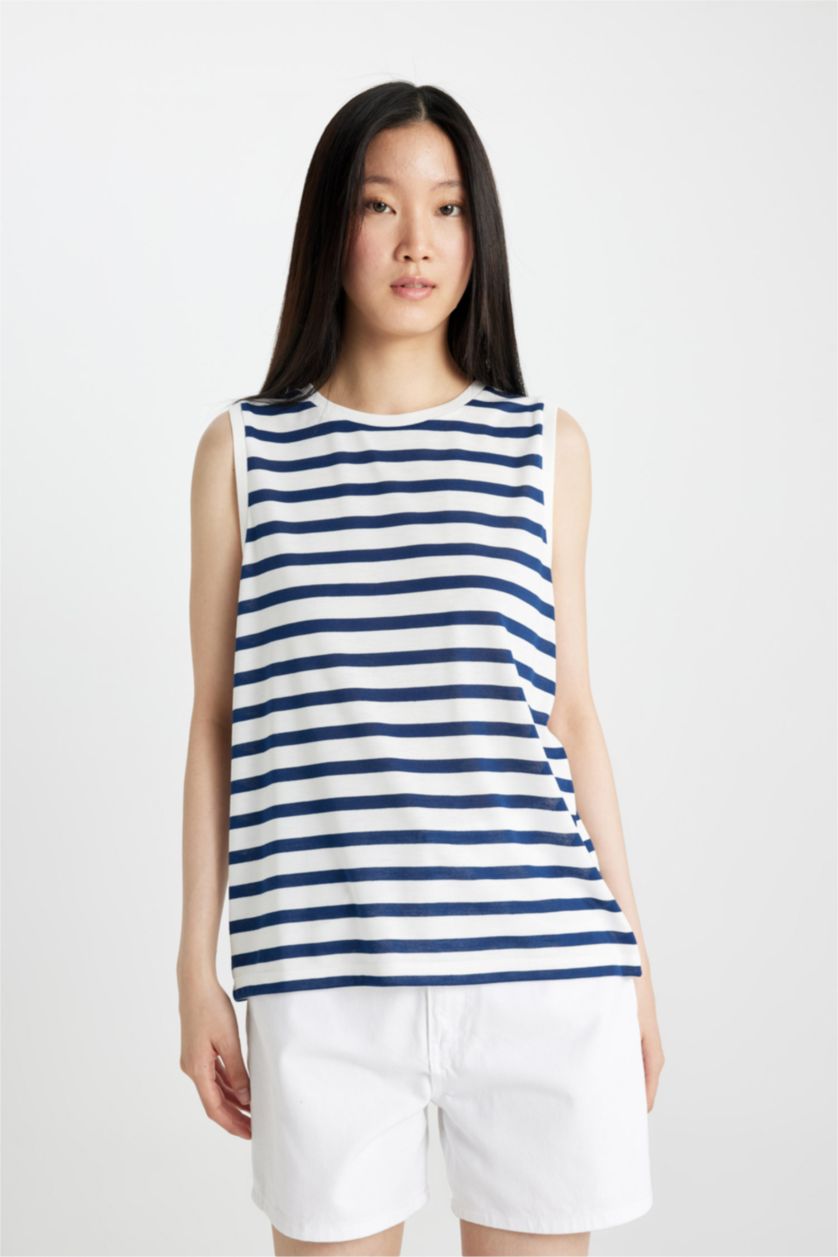 FEMME Indigo Débardeur en Jersey Rayé coupe régulière à Col Rond