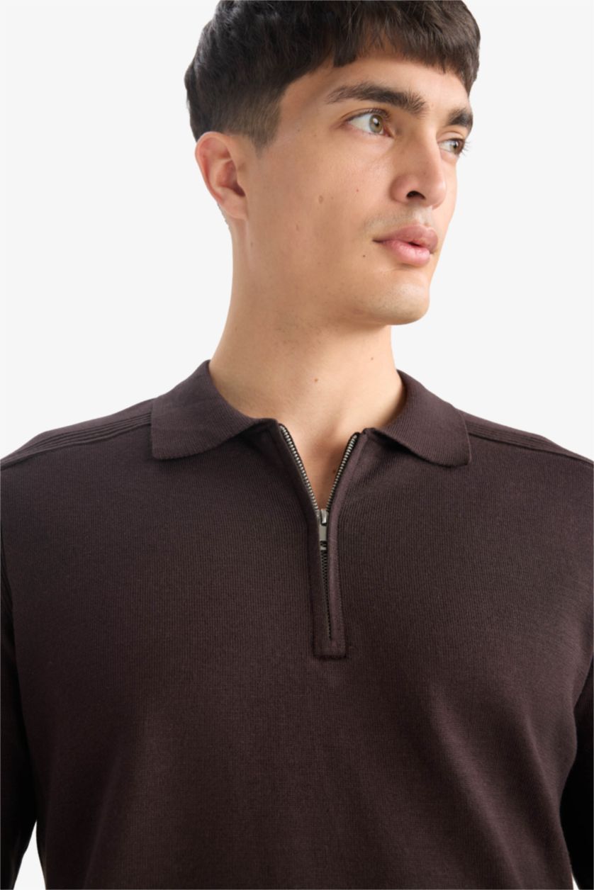HOMME Marron Pull tricot à Col Polo Coupe standard