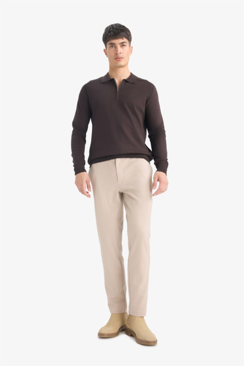 HOMME Marron Pull tricot à Col Polo Coupe standard
