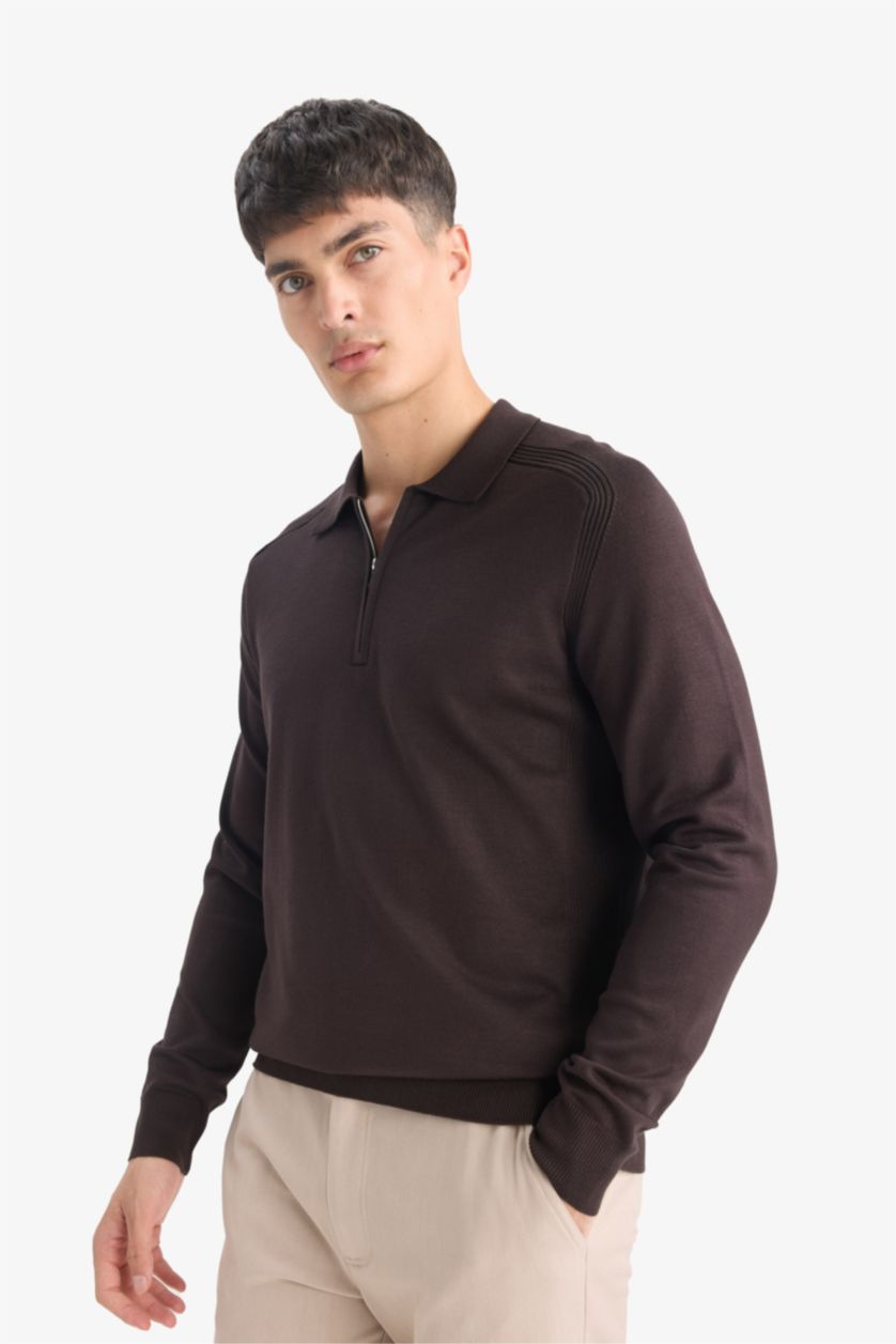 HOMME Marron Pull tricot à Col Polo Coupe standard