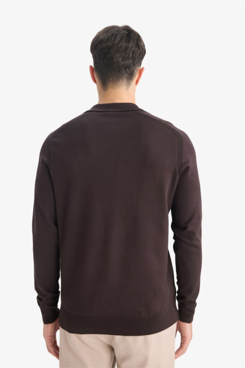 HOMME Marron Pull tricot à Col Polo Coupe standard