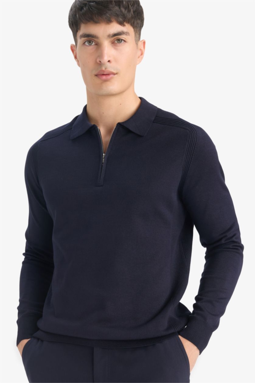 HOMME Marin Pull en maille à col polo Coupe standard