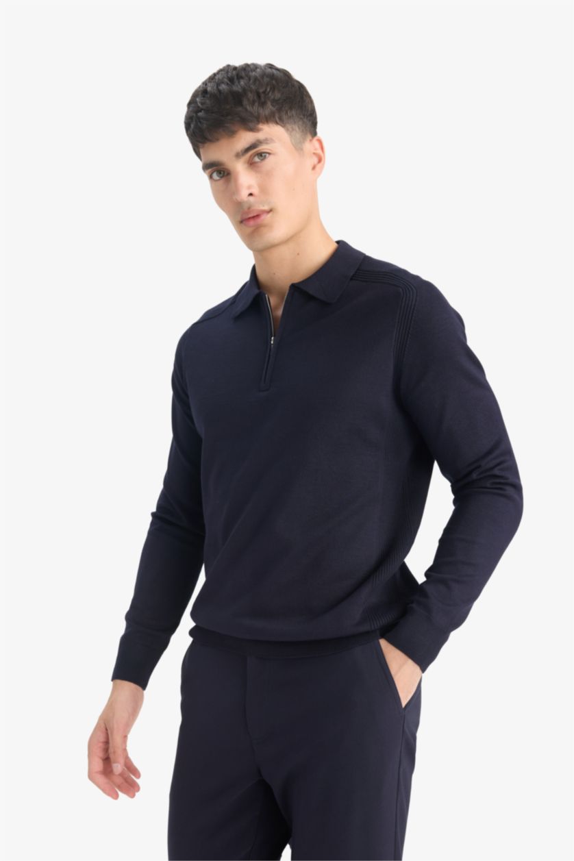 HOMME Marin Pull en maille à col polo Coupe standard