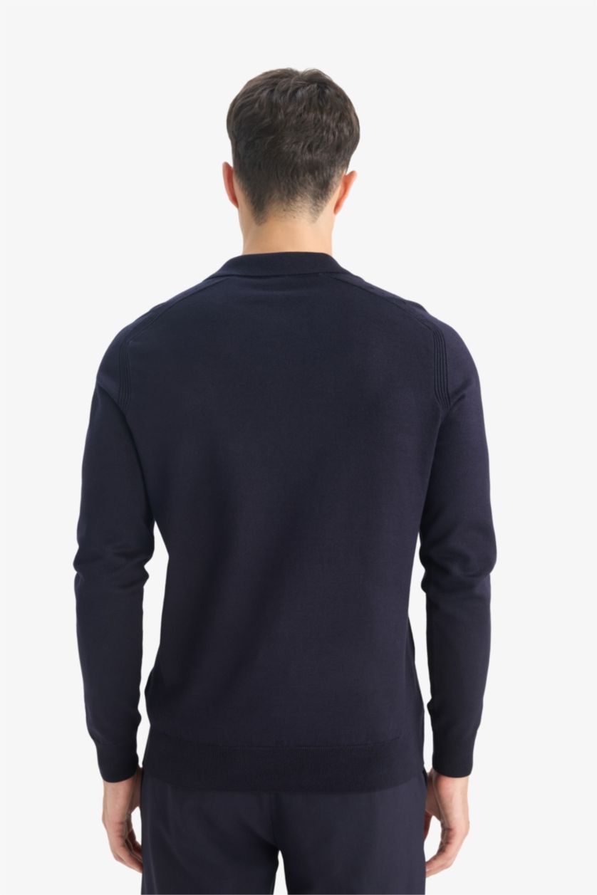 HOMME Marin Pull en maille à col polo Coupe standard