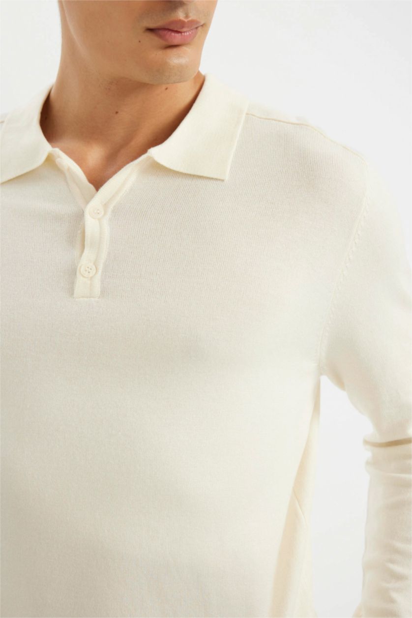 Erkek Ekru Standart Fıt Triko Kazak