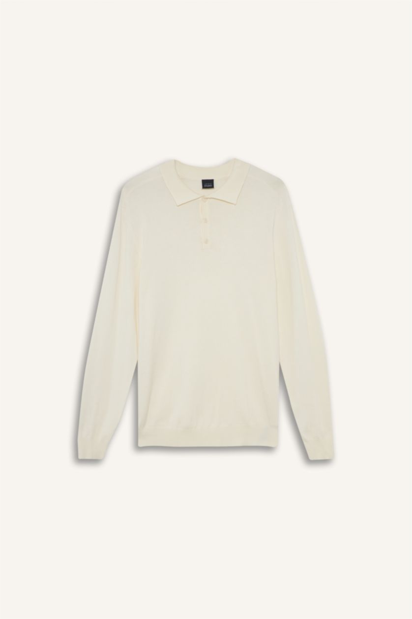 Erkek Ekru Standart Fıt Triko Kazak