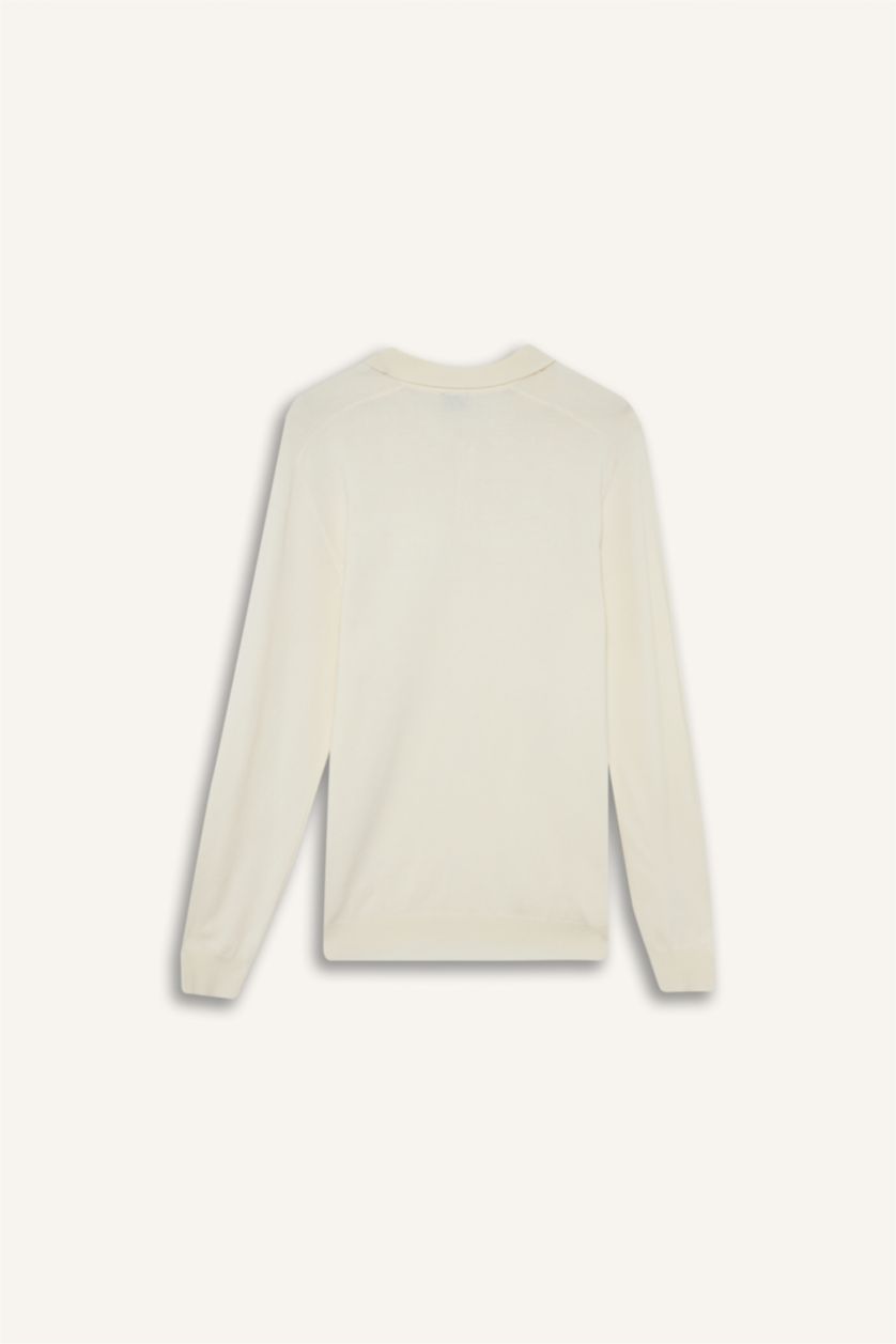 Erkek Ekru Standart Fıt Triko Kazak