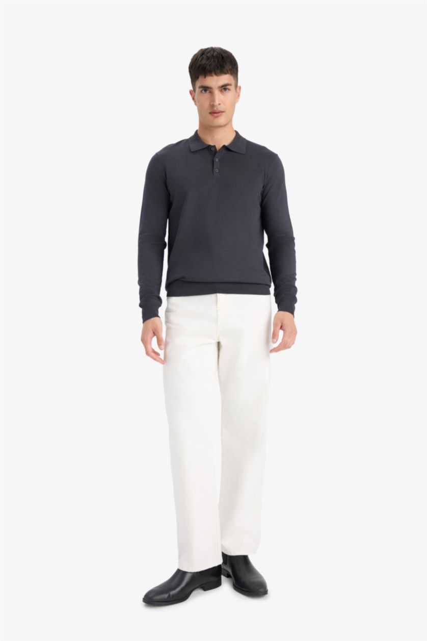 HOMME Anthracite Pull en tricot à col polo Coupe standard