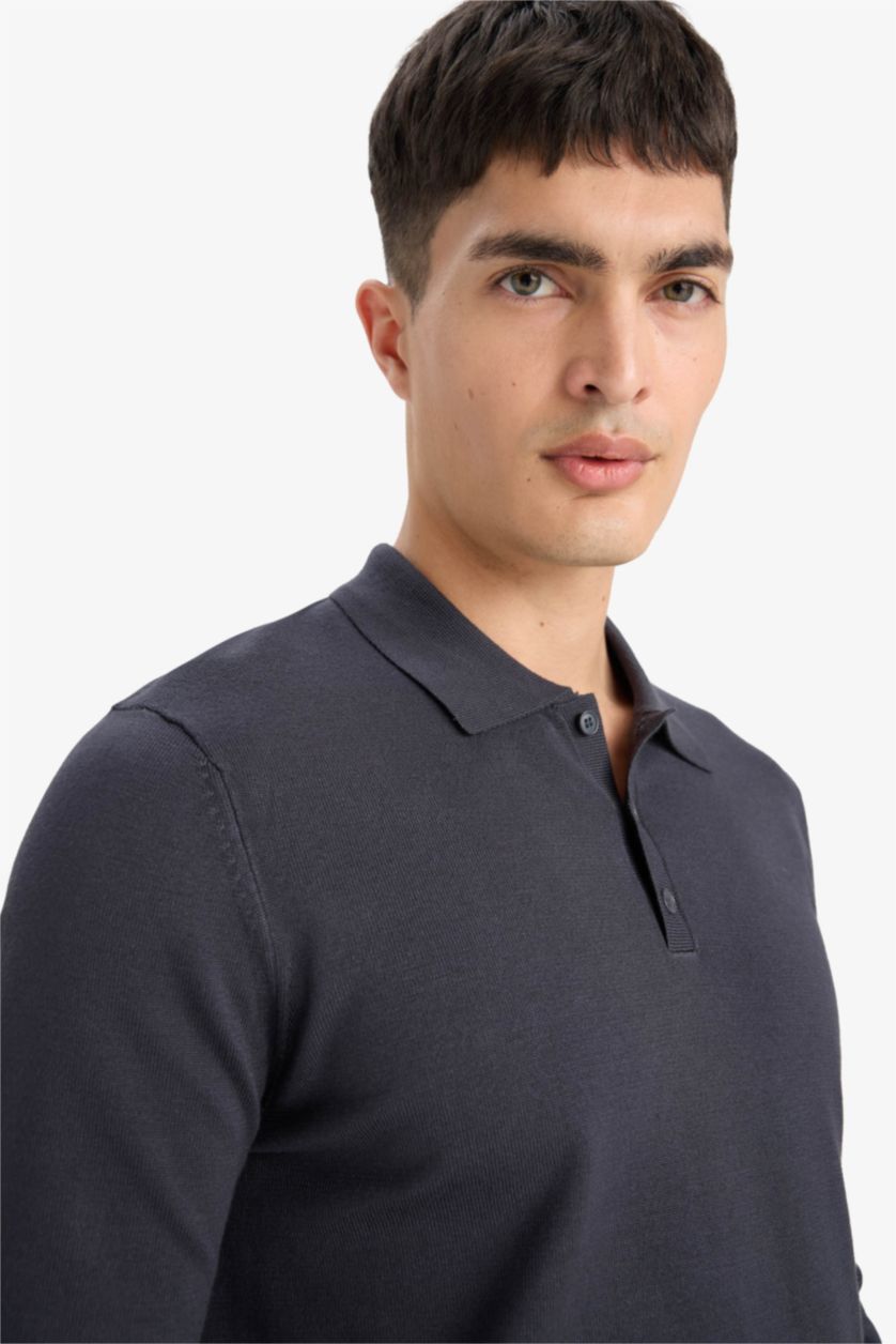 HOMME Anthracite Pull en tricot à col polo Coupe standard