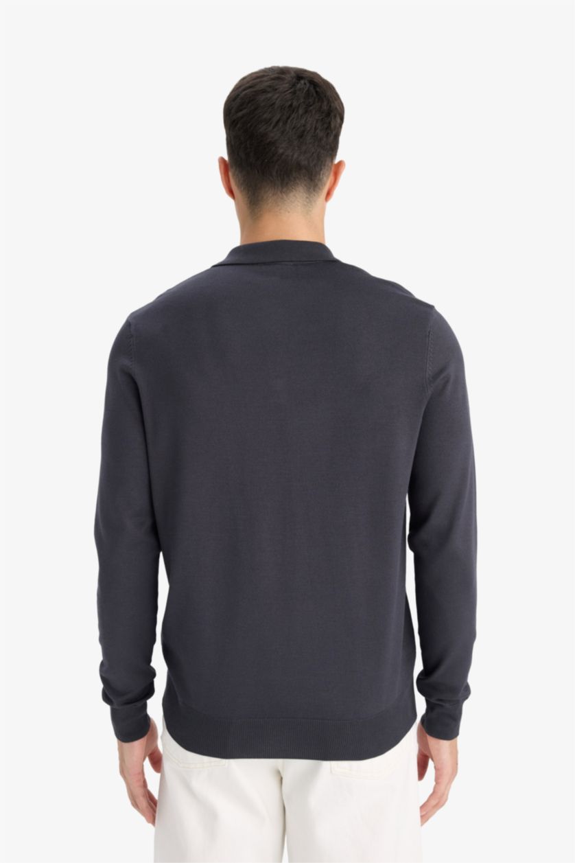HOMME Anthracite Pull en tricot à col polo Coupe standard