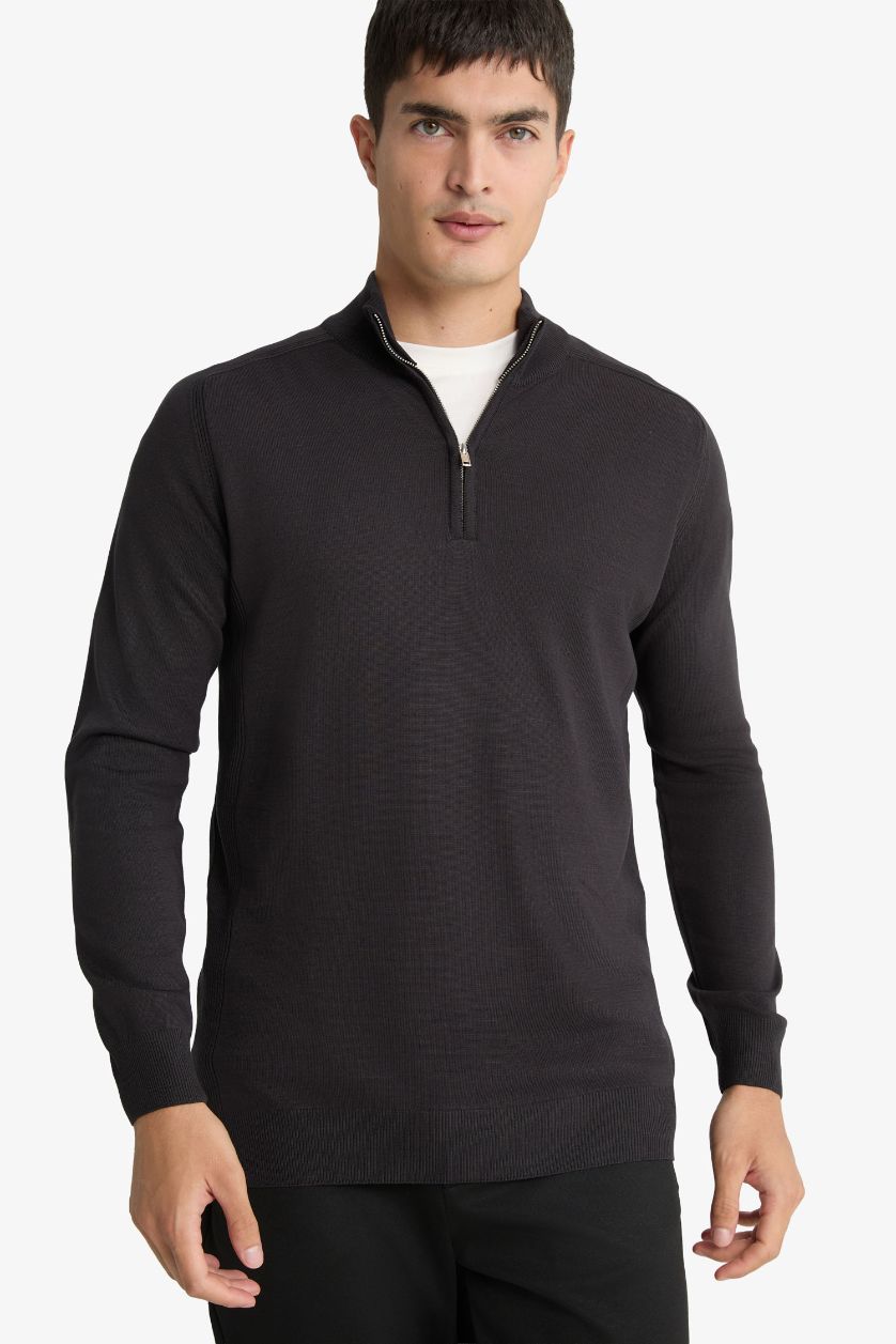 HOMME Anthracite Pull à col montant demi-zip Coupe standard