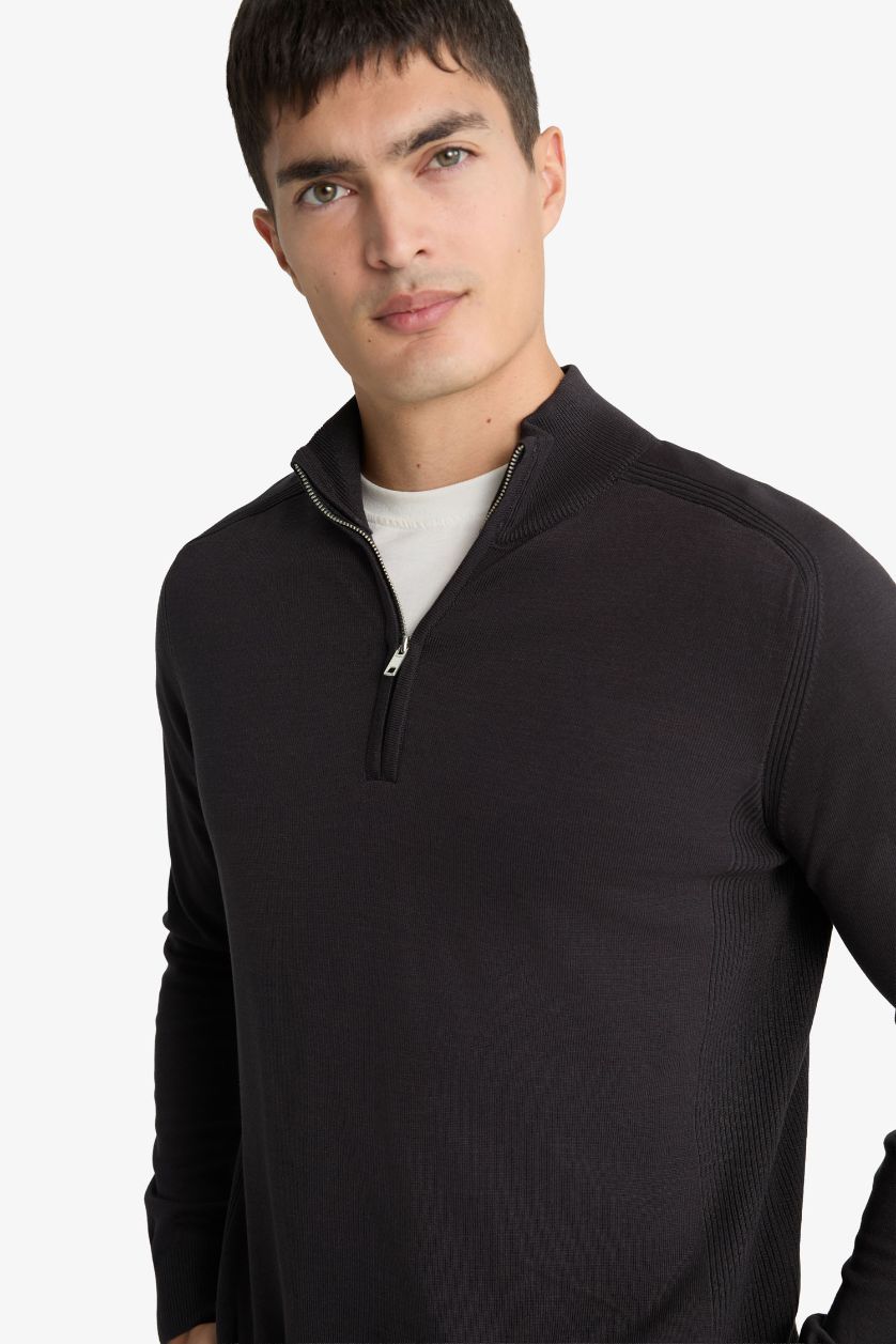 HOMME Anthracite Pull à col montant demi-zip Coupe standard