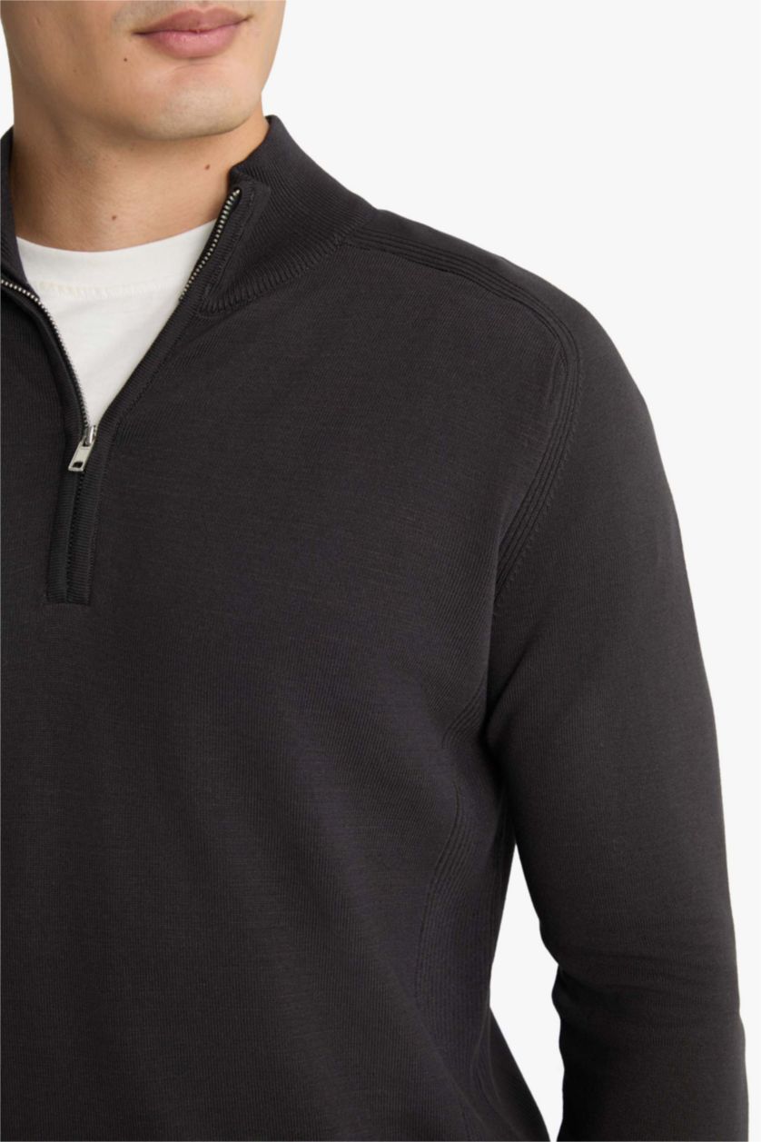 HOMME Anthracite Pull à col montant demi-zip Coupe standard