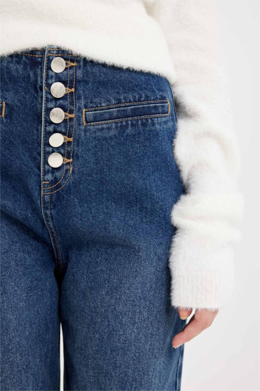 Kadın Koyu Mavi Yüksek Bel 90's Wıde Leg Pantolon