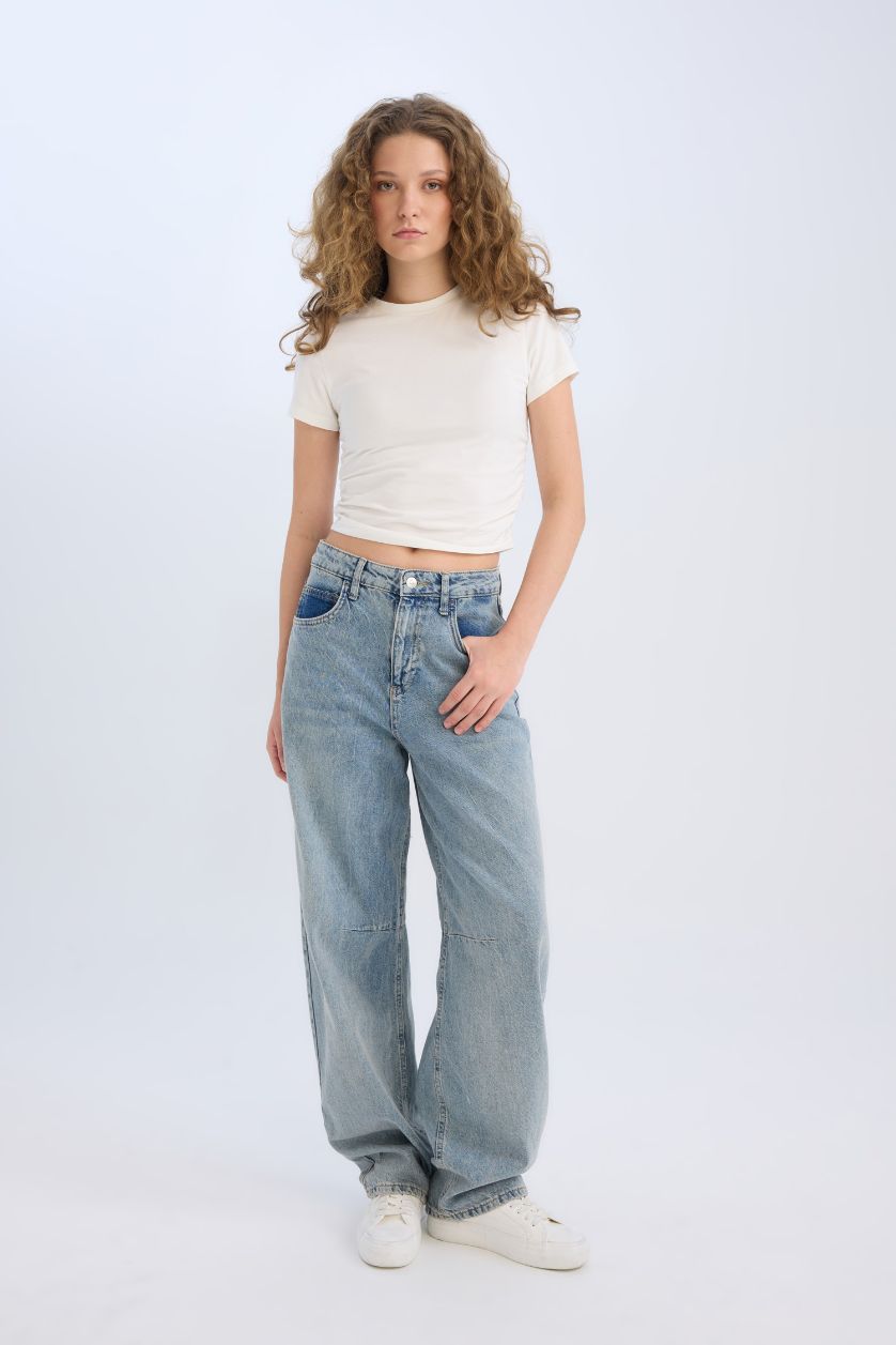 WOMAN Blue Baggy Fit High Waist Long Jeans