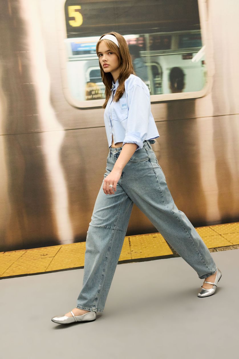 WOMAN Blue Baggy Fit High Waist Long Jeans