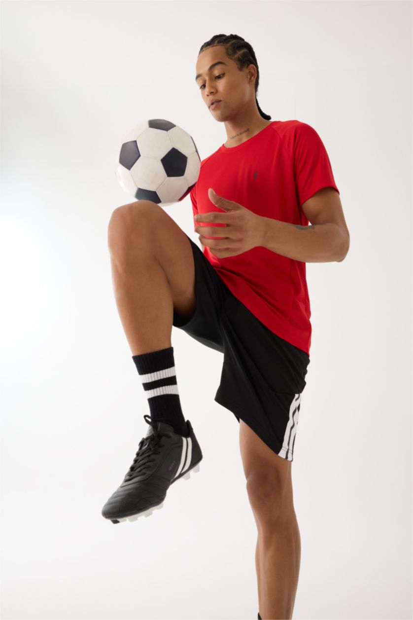 Man Black DeFactoFit Slim Fit Scuba Fabric Sports Shorts