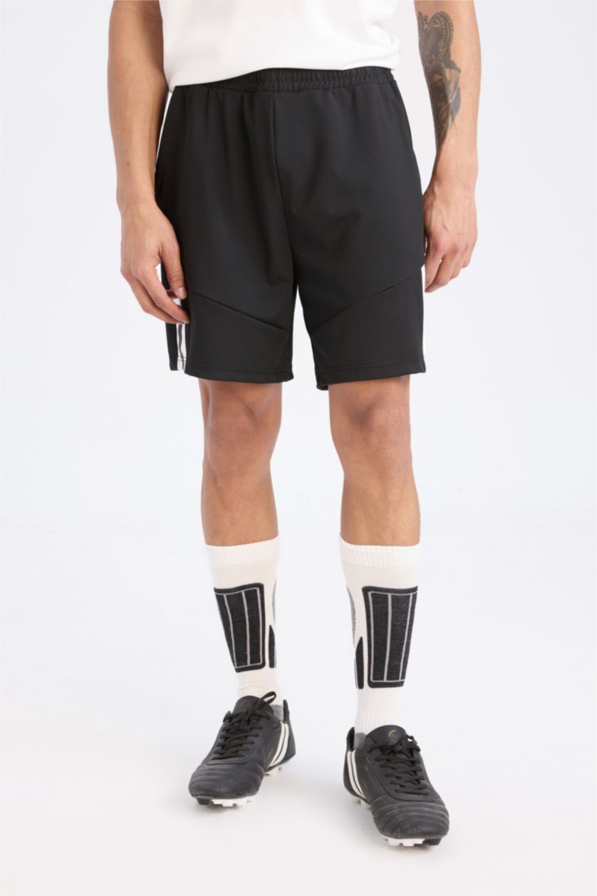 Man Black DeFactoFit Slim Fit Scuba Fabric Sports Shorts