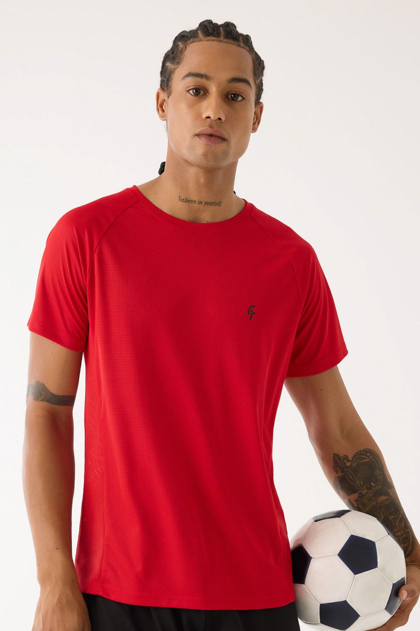 Erkek Kırmızı Kırmızı Standart Fit Bisiklet Yaka Sporcu Kısa Kollu Tişört