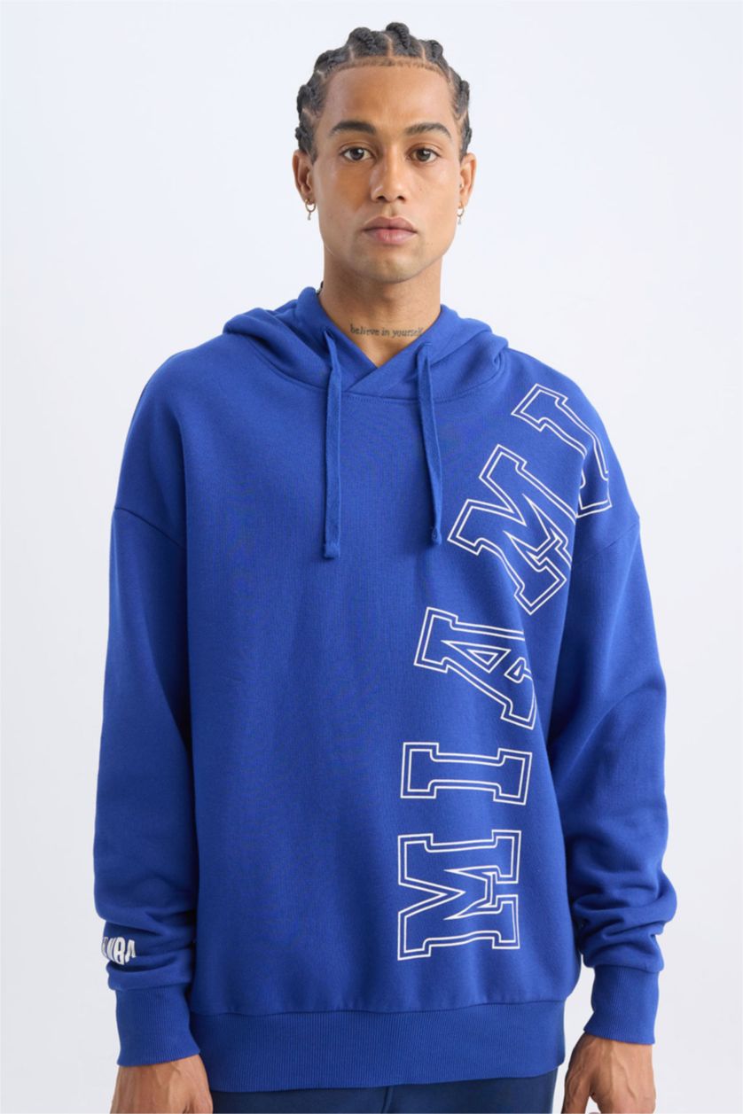 MAN Sax DeFactoFit NBA Miami Heat Oversize Fit Wide Fit Hooded Thick Sweatshirt