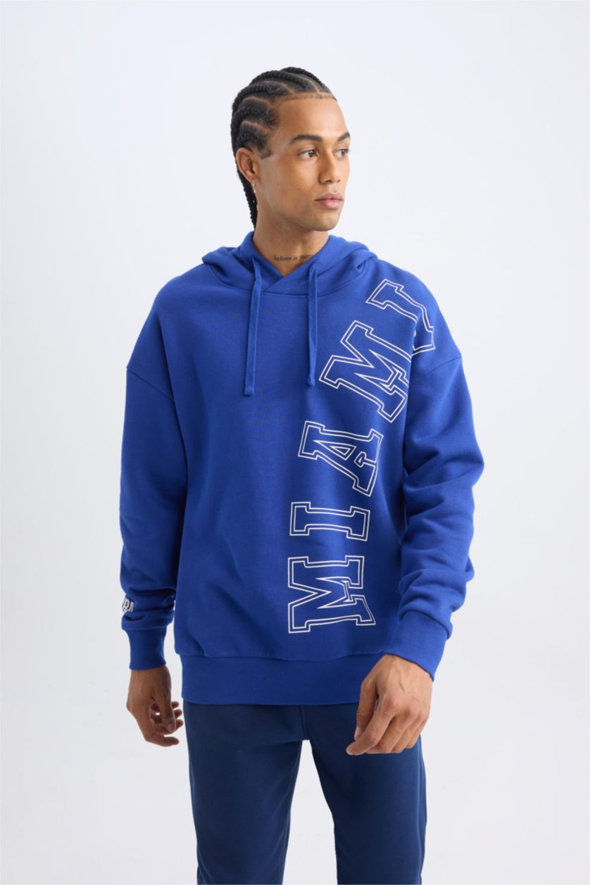 MAN Sax DeFactoFit NBA Miami Heat Oversize Fit Wide Fit Hooded Thick Sweatshirt