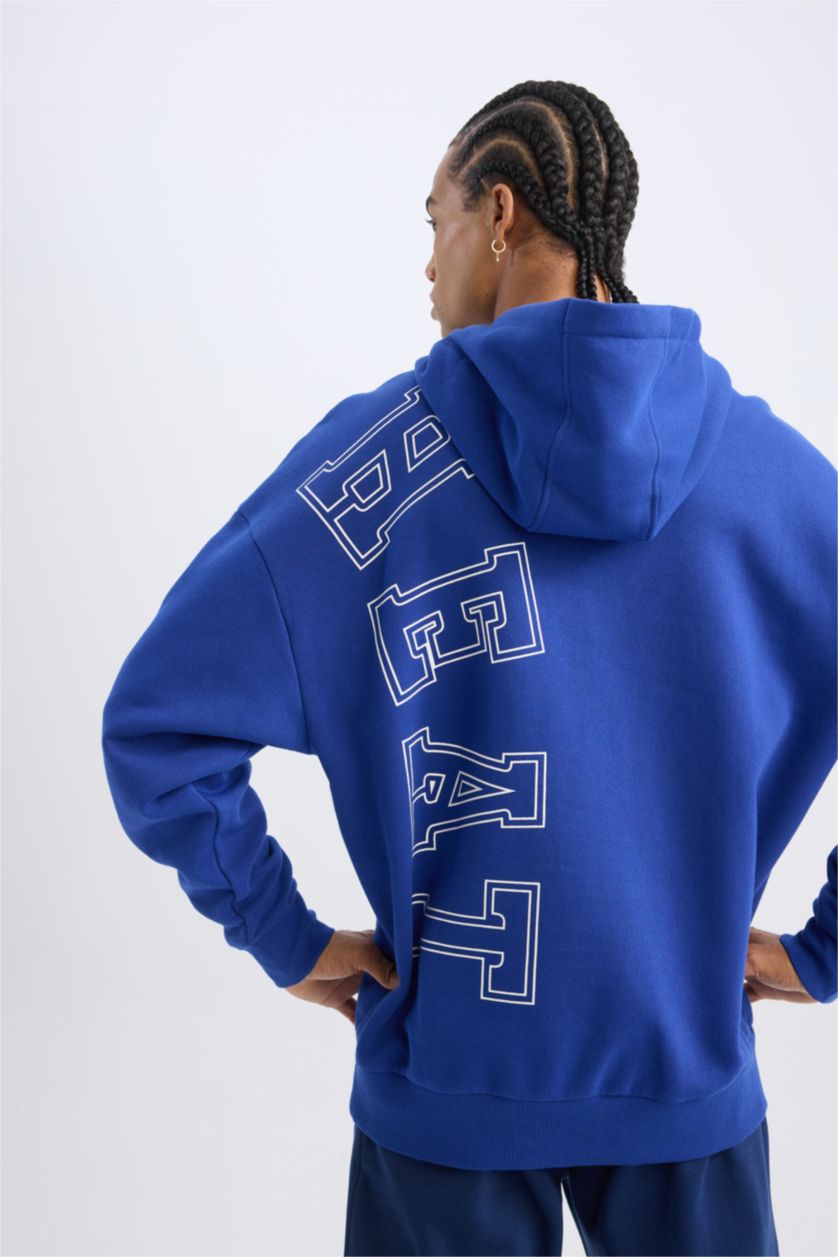 MAN Sax DeFactoFit NBA Miami Heat Oversize Fit Wide Fit Hooded Thick Sweatshirt