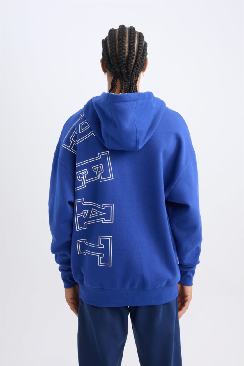 MAN Sax DeFactoFit NBA Miami Heat Oversize Fit Wide Fit Hooded Thick Sweatshirt